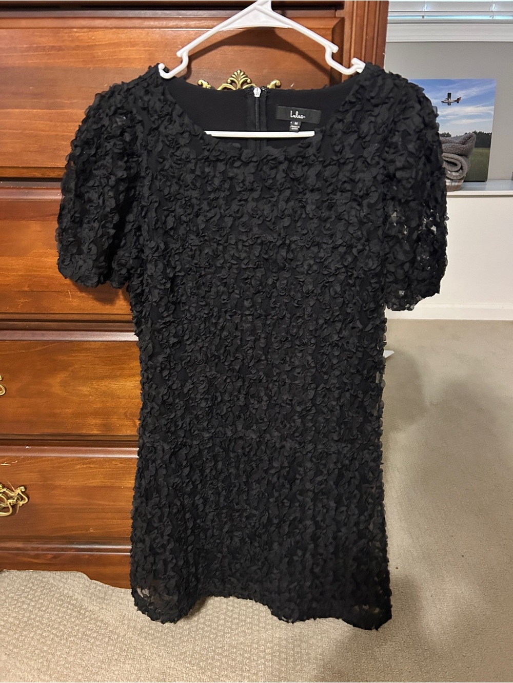 Lulu's Black Textured Rosette Mini Dress